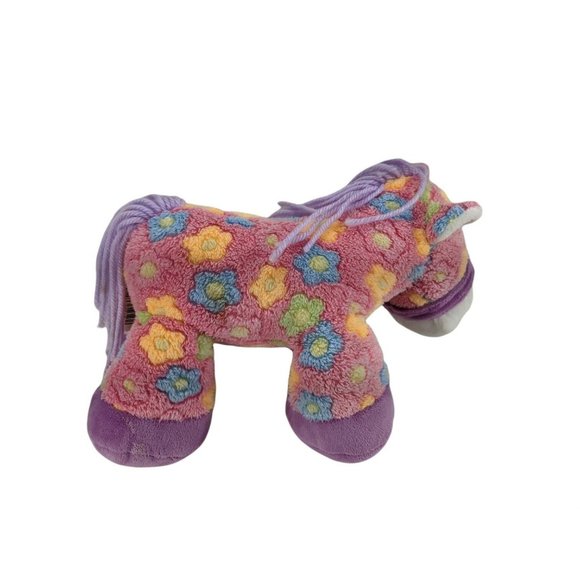 Dan Dee 13" Precious Plush Rainbow Colored Floral Horse Pony w/Yarn Mane/Tail - Picture 3 of 8